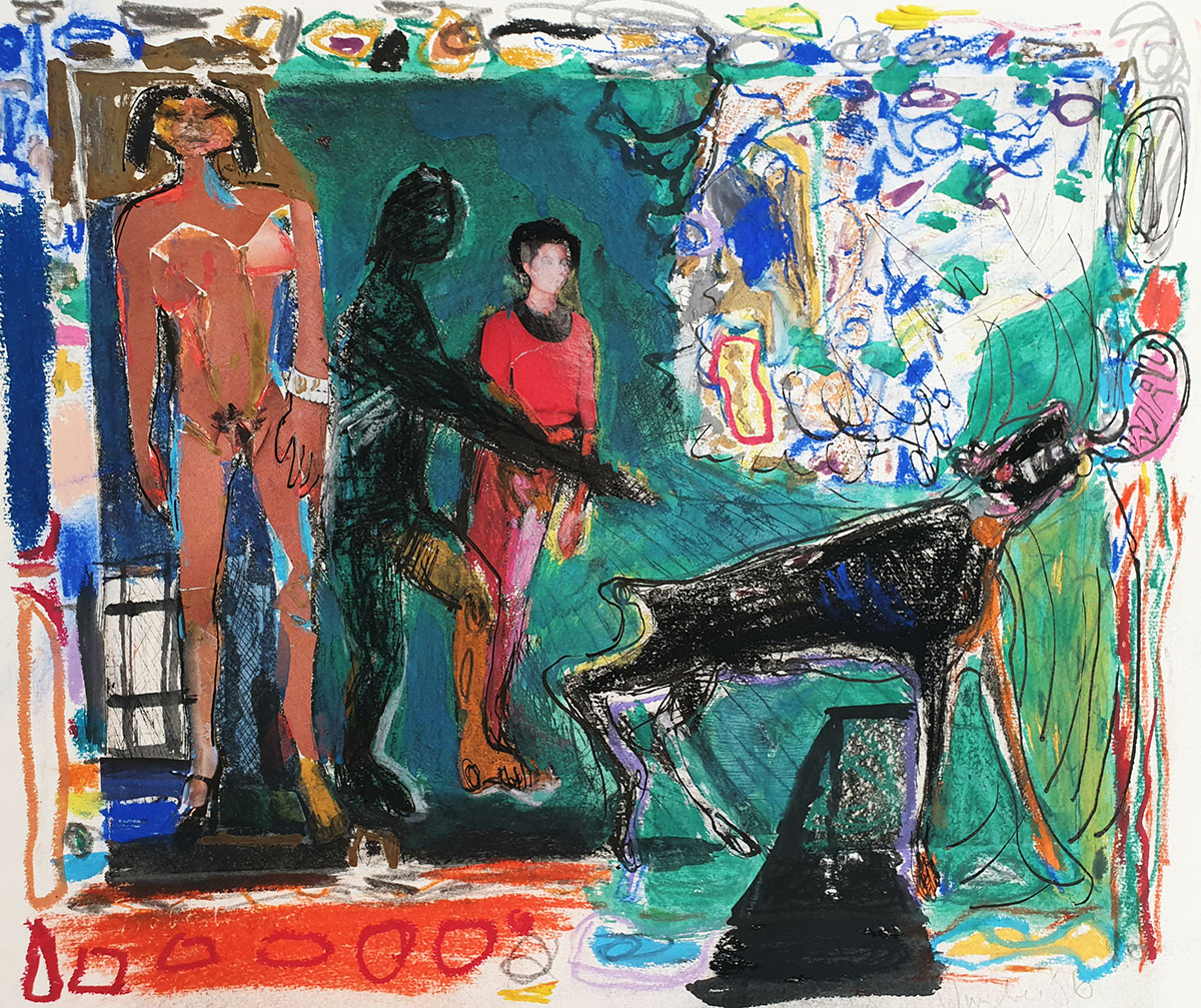 Gruppe und Hund, 1986, Collage