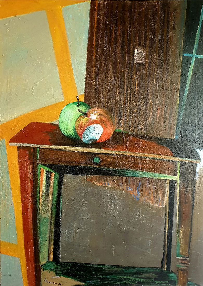 Apfel und Ei, 9. Oktober 1989, Öl auf Leinwand, 100 × 140 cm