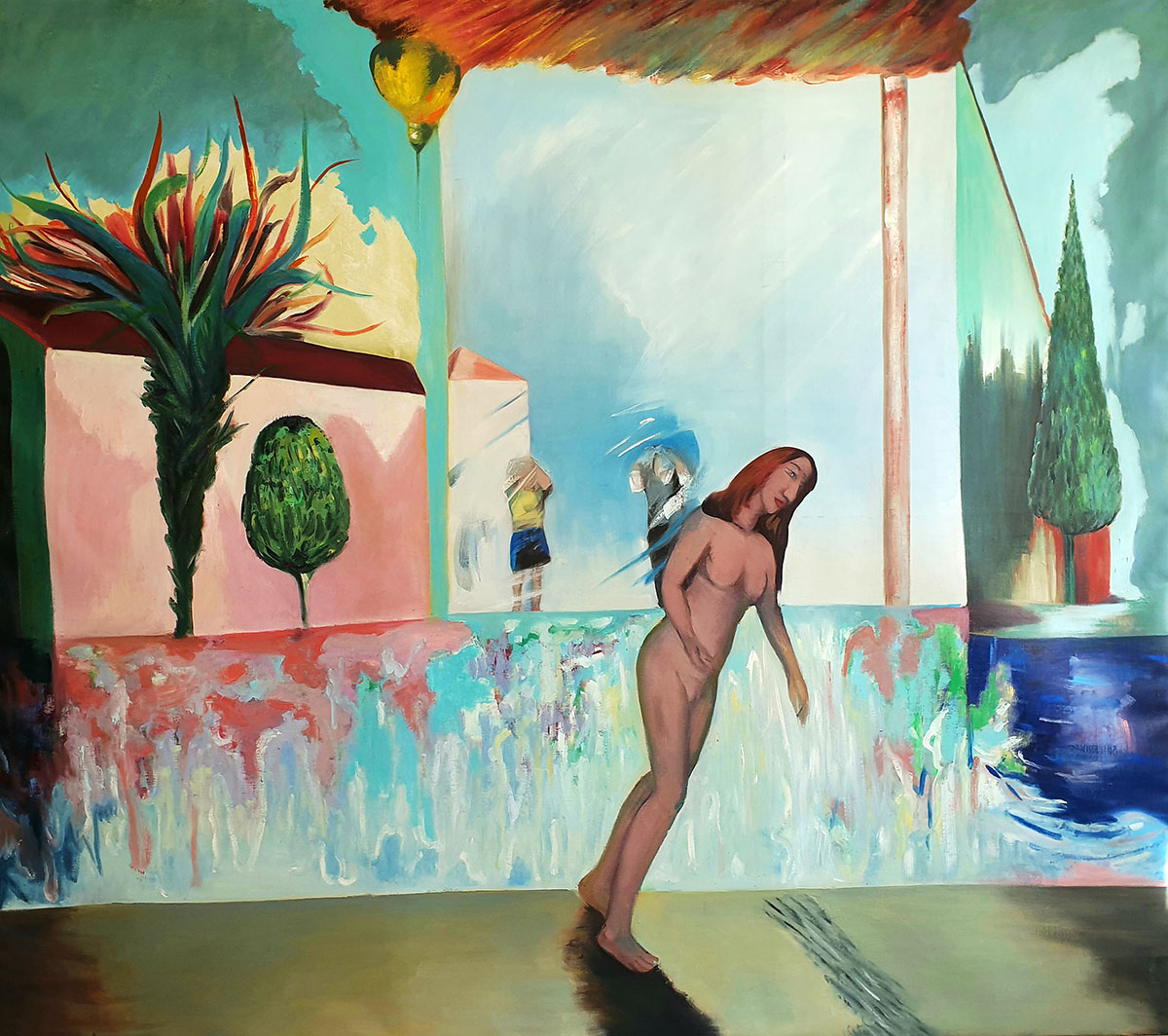 An der Spree, 2019, Öl auf Leinwand, 210 × 185 cm